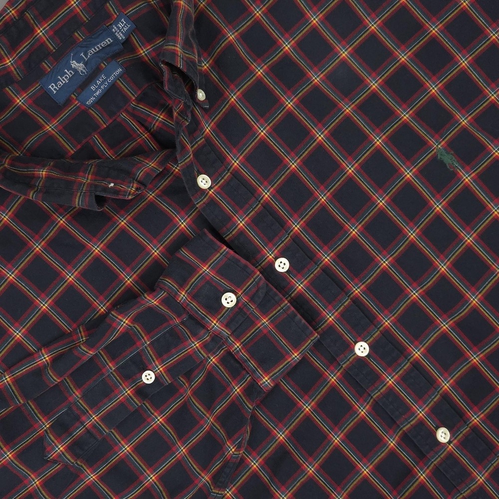 Ralph Lauren Shirt Mens 3XLT Black Plaid Long Sleeve Blake Cotton Button Down - Picture 1 of 11
